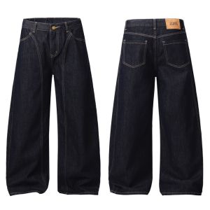 Mens Blue Vintage Baggy Jeans Relaxed Straight Y2K Retro Streetwear Curved Hem Denim Pants