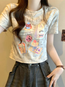 Áo Thun Nữ Tay Ngắn in Họa Tiết Hoạt Hình Mùa Hè Mới Dáng Ôm Vừa Vặn Vai Áo Thun Cotton Phong Cách Đường Phố