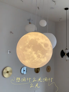 Nordic 3D Moon Pendant Light Minimalist Bedroom Bedside Droplights Creative Cafe Decorative Hanging Light Modern Kitchen Bar Counter Chandelier Ceiling Lights Dining Light