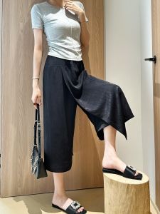 Small New Chinese Style Culottes Womens Plus Size Plus Size Ladies Elastic Waist Thin Three-Quarter Length Wide Leg Yamamoto Style Skort