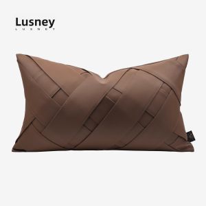 Luxurious Sample Room Handwoven Leather Pillow Cover Sofa Living Room Decorative Cushion Cover Brown Color Modern Simplicity