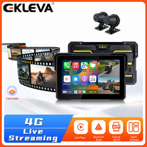 EKLEVA 4G 7" Wireless Motorcycle CarPlay Moto Android Auto Motorcycle Navigation Digital Dashboard With Remote Live Streaming TPMS Camera