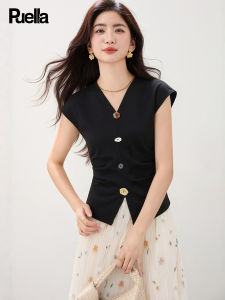 puella | French Design V-Neck Black T-Shirt