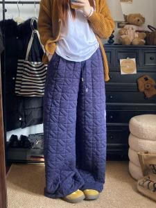 กางเกงวอร์มผู้หญิง กางเกงขายาวทรงหลวม ผ้าฝ้ายผสมขนแกะหนา ทรงหลวม กางเกงขายาวทรงหลวม ทรงหลวม ทรงหลวม