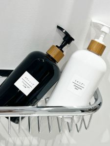 Commercial Japanese-Style Hotel Bamboo Press Black and White Lotion Bottle Large Capacity Hand Washing Hair & Body Shampoo Wash and Care Storage Bottle