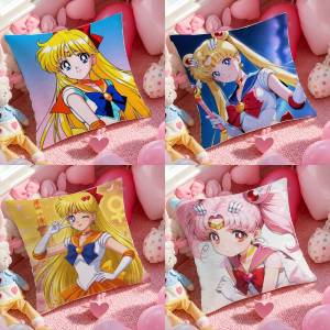 Bandai | Sailor Moon Sailor Venus Anime Plush Pillow Cover Soft Short Plush Cushion Cover For Sofa Bedroom Home Decor Gift Decoration
