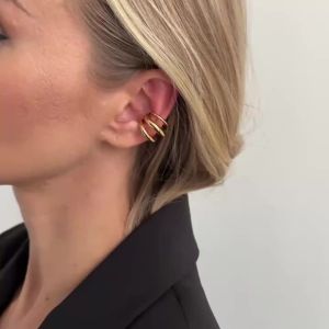 Ingemark | Ingemark Trendy C-shaped Stainless Steel Clip  Earrings Women Women Retro Multi-layer Geometric Ear Cuffs Non-Piercing Earrings