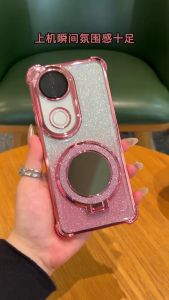 Vivo V50 Case Clear Jelly Shockproof Case with Camera Lens Protector Elegant Bling Mirror Stand Holder Back Cover Case