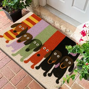 VIKAMA Cartoon Dachshund Welcome Doormat Anti-Slip Washable Home Carpet for Kitchen Bathroom Bedroom - Floor Mat Home Decor