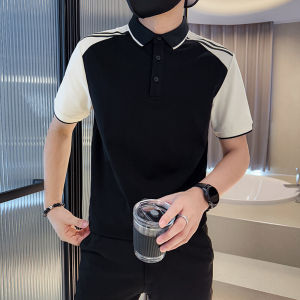 Áo Thun Polo Nam Tay Ngắn Mùa Hè 2025 Thời Trang Mới Dệt Kim Cotton Polyester Thường Ngày Nửa Tay Áo Kẻ Sọc Nối Dài Thoải Mái