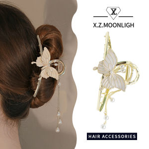 【 X.z. Moonligh】กิ๊บติดผมสไตล์จีนมีพู่รูปผีเสื้อที่สวยงามส่วนหัวด้านหลังของคลิปผมสาว(ผู้หญิง) สุดยอดนางฟ้าสวมศีรษะระดับไฮเอนด์ที่หนีบผมปากปลาฉลามหรูหรา