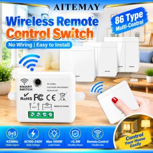 Aitemay 433MHz Wireless Wall Switch Remote Control Set 1/2/3 Gang AC100-240V 16A 1100W LED Ceiling Fan 86 Type No Wiring Needed