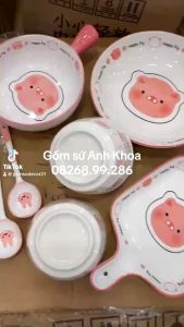 Bát Đĩa Gốm Sứ Decor Bát Ăn Cơm Bát Ăn Chè Chén Dĩa Dễ Thương Bộ Bát Đĩa Heo Hồng Cực Đáng yêu Cho Bé Cực Xinh Yêu