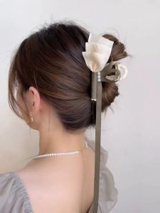 Handmade Pearl Ribbon Tulip Hair Clips Cute Flower Hairpins Stylish Ponytail Clip Back Head Women Hair Claws