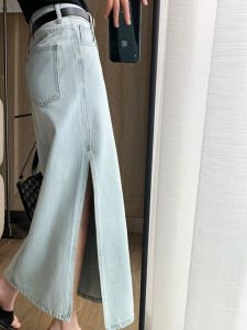 SHANGSHA | High Waist Small Size Designed Side Slit Denim Skirt