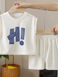 Childrens Summer Thin Vest Set Baby Casual Sleeveless T-Shirt Shorts Two-Piece Suit Korean Style Clothing for Kids