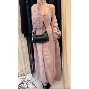 BINKAFENNY | Korean Style Autumn Winter Womens Fashion Sweater Cardigan Knitted Dress Two Piece Set Long Sleeve V Neck Casual Comfortable