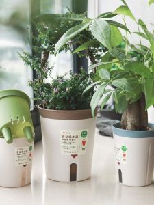 Innovative Double Layer Water Storage Plastic Flower Pots Self Watering Lazy Plant Pots round Resin Planters Simple Nordic Style