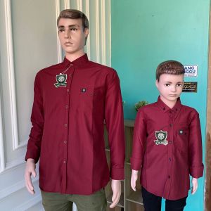 MERAH MARUN KEMEJA POLOS DEWASA DAN ANAK LENGAN PANJANG KEMEJA COUPLE WARNA MARUN