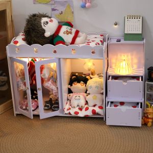 Cotton Vải Bông Nội Thất Nhà Búp Bê Tủ Quần Áo Lưu Trữ Hai Lớp Ba Bộ Móc Treo Búp Bê Barbie Giả Vờ Chơi Nhà Búp Bê Đạo Cụ
