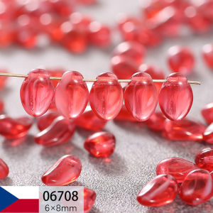 ลูกปัดแก้วดอกกุหลาบขนาด 6*8 มม. อุปกรณ์ทำเครื่องประดับ DIY สร้อยคอ สร้อยข้อมือ ลูกปัดแก้วใสเคลือบเงา