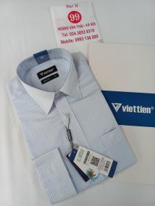 [Việt Tiến Sale] Sơ Mi Dài Tay Cao Cấp - Regular (Suông) - Vạt Bầu - Kẻ sọc xanh da trời nhạt - size 37