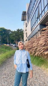 Kemeja Wanita Terbaru 2024 Motif Salur Garis Brukat