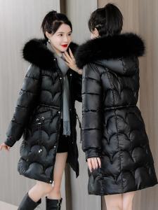 Thickened Winter Cotton Jacket Womens Mid-Length Durable Dirty Proof down Cotton Outerwear with Drawstring New Cotton Coat