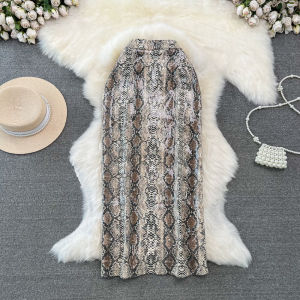 Business Women High Waist Leopard Print PU Leather Mini Skirt Korean Style Commute Fashion Summer Elegant Slimming Midi Skirt for Women