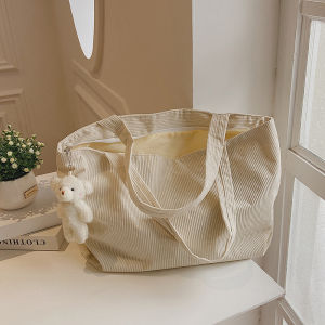 Trendy Large Capacity Corduroy Tote Bag Single Shoulder Bag for Students Going to Class Unique Ins Style Canvas Handbag