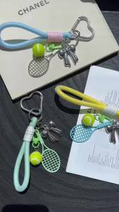 Bowknot Tennis Racket Set Keychain Heart-Shaped Buckle Mesh Rope Bag Pendant Phone Chain Car Hanger accessories