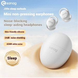 Sanag J20 Sleep Earbuds - Ultra-Thin Side Sleeper Design Passive Noise Blocking Feather-Light Comfort 10H Playtime Oval Charging Case
