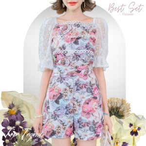 Top Trend Big Set S35 ชูดเซ็อตสาวอวบ (เสื้อ+กางเกง) ผ้าคอตต้อนลายดอกไม้ (M36” L40” XL44”) ชูดเซ็ต 2 ชูดเซ็อตสาวอวบ (ชูดเบราว์แท่งเที่ยว ชูดทำงานสาวอวบ แบรนด์ไทย)":
