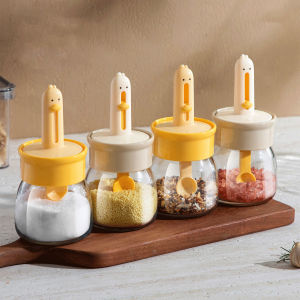 Glass Seasoning Bottle with Extendable Spoon Seasoning Salt Container
