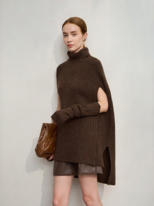 AMII | High Collar Sleeve Tube Split Hem Poncho-style Sweater