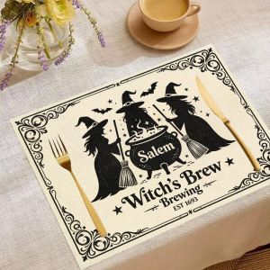 VIKAMA 2/4/6pcs Halloween Meal Mat Ghost Pumpkin Bat Witch Hat Retro Truck Table Mat Spooky Festival Party Decoration