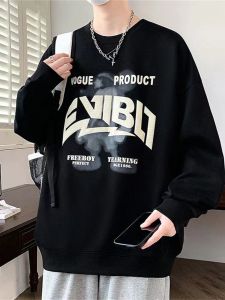 เสื้อฮู้ดคอกลมผ้าฝ้ายแท้สไตล์ย้อนยุคสไตล์อเมริกันสำหรับผู้ชาย ทรงหลวม แฟชั่นฤดูใบไม้ร่วง/ฤดูหนาว สวมใส่สบาย แบรนด์ดัง