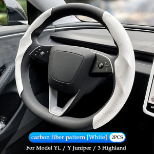 For Tesla Model YL/3/Y Highland Juniper Steering Wheel Cover Carbon Fiber Leather Anti-Fur Sport Steering Wheel Car Accessories