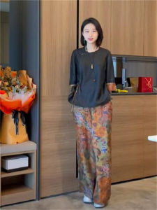 New Chinese Style National Trend Xiangyun Silk Two-Piece Set Spring Summer New Print Anti-Aging Mulberry Silk Fashion Set