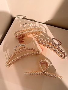 F4 Jepit Rambut Korea Bahan Alloy 7.8cm Bentuk Sabit Aksesoris Permata Jepitan Rambut Logam CD10