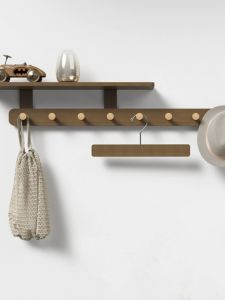 Wall-Mounted Multi-Functional Clothes Hanger Rack No-Punching Required Entrance Key Holder Wood Material Strong Load Bearing