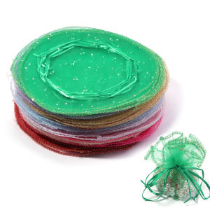 10pcs 26cm Tulle Fabric Drawstring Bags Wedding Christmas Birthday Candy Favors Gift Display Packaging Bag Round Organza Pouches