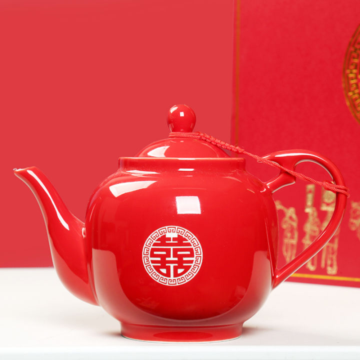 Red Tea Set Dragon and Phoenix Double Happiness Wedding Celebration New