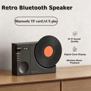 Mini Retro Bluetooth 5.3 Speaker with AUX Playback Wireless Hifi Retro Film Sound Music Box with Clock Display Support TF Card