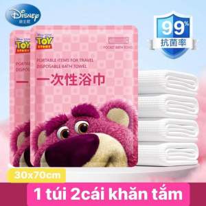 Khăn Nén Gấu Dâu cao cấp. Khăn đi du lịch tiện lợi gồm 2 cái 30x70 cm [chính hãng Disney]