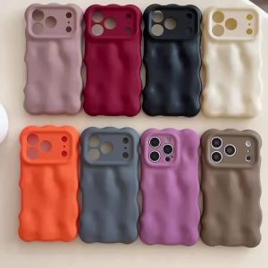 Matte Wrinkle Wave Border Case for iPhone 17 16 Pro Max Air 14 15 Plus 13 Solid Color Meteorite Pattern Frosted Soft TPU Cover