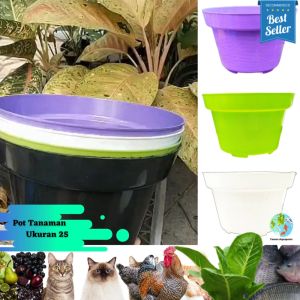 (1 pcs) Pot Polos Basic Warna Warni untuk Tanaman Hias Ukuran 25