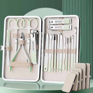 กล่องเครื่องมือทำเล็บสแตนเลส7/10/12/16/18ชิ้นกรรไกรทำเล็บมืออาชีพคมคีมชุดดูแลมือระดับสูง