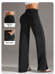 Sports Yoga Casual Pants for Women High Waist Drawstring Straight Wide Leg Pant Sports Comfort Elastic Fitness Sports Trousers