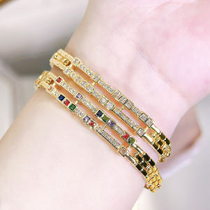 Sequito Phụ Nữ Hợp Thời Trang Quần Áo Trang Sức Lát Ngọc Zircon nhiều màu mạ Vàng Hollow Nhảy Múa Vòng tay trang sức B344